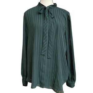 Ann Taylor Dark Green Tie-Neck Blouse